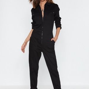 Nasty Gal Black Zip Denim Boiler Suit - M/L